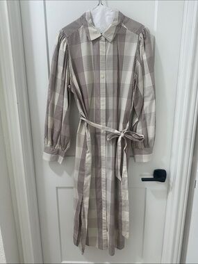 a new day Plaid Button-Front Midi Dress in Cream and Brown